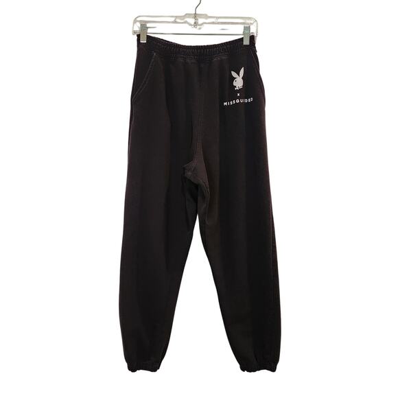 Playboy X Missguided Elastic Waist Pull On Jogger Sweatpants Black Knit Medium - Picture 1 of 7